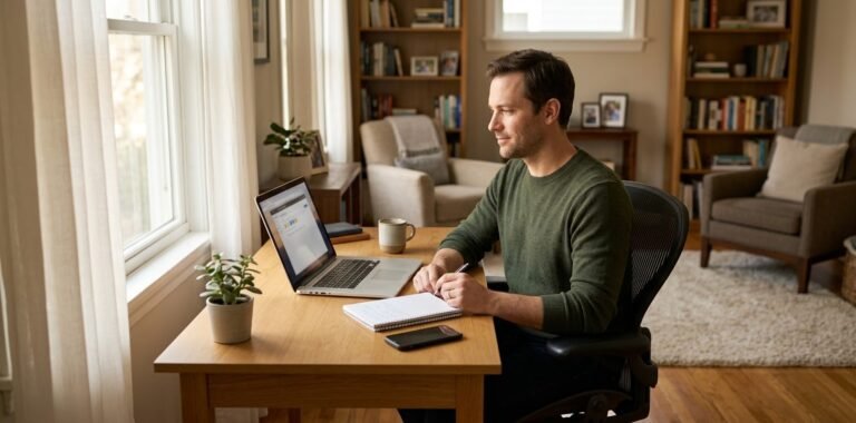 Person organizing passwords and digital accounts on a laptop