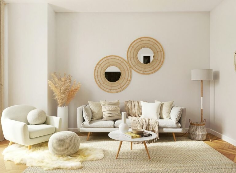 Bright living room with a sofa, chair, coffee table, and floor lamp.